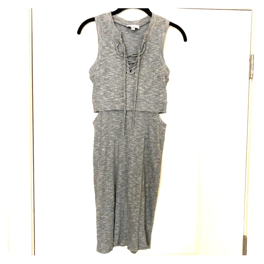 Fitted dress with cross tie front & slit sides